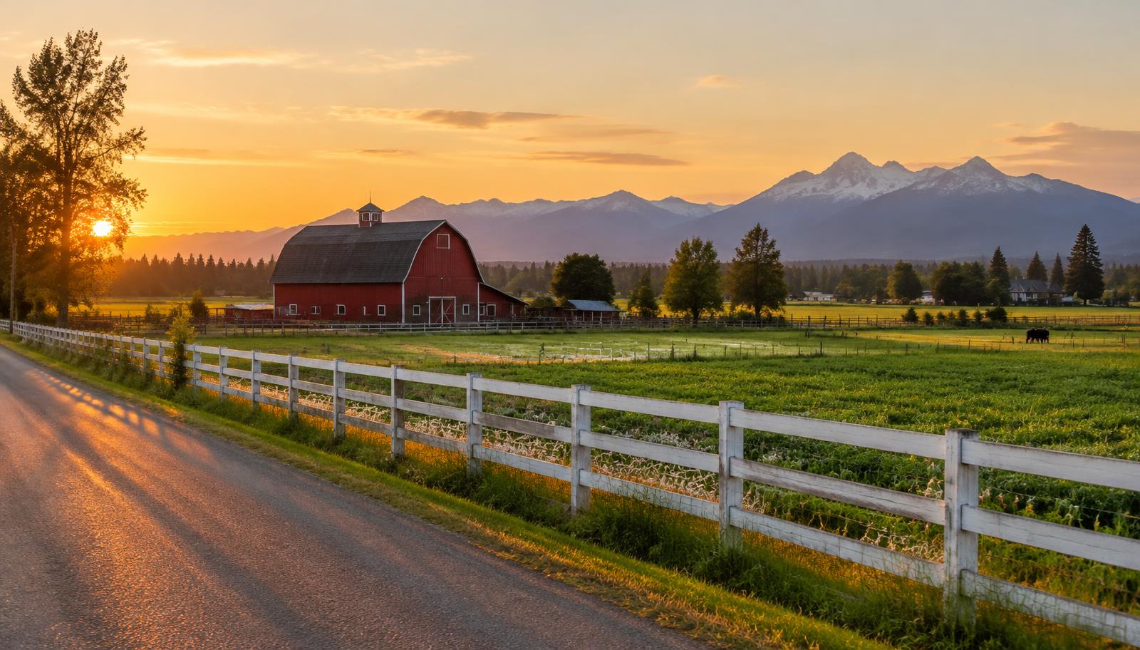 Langley Township farmland at sunset